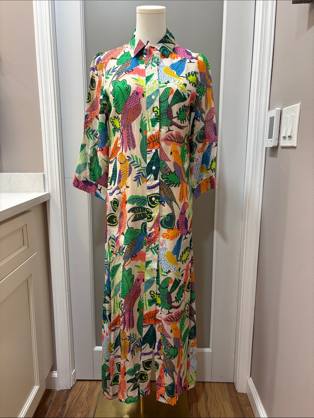 Oliphant Multicolor Parrot-Print Maxi Dress
